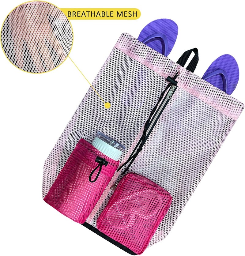 HOPSOOKEN Swim Bag Mesh Beach Backpack for Womem Men Waterproof Drawstring Backpack with Wet Pocket for Swimming Gym Pool - Image 5